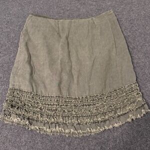 Tommy Bahama Relax 100% Linen Ruffle Hem Mini Skirt Olive Green Size 12 b2